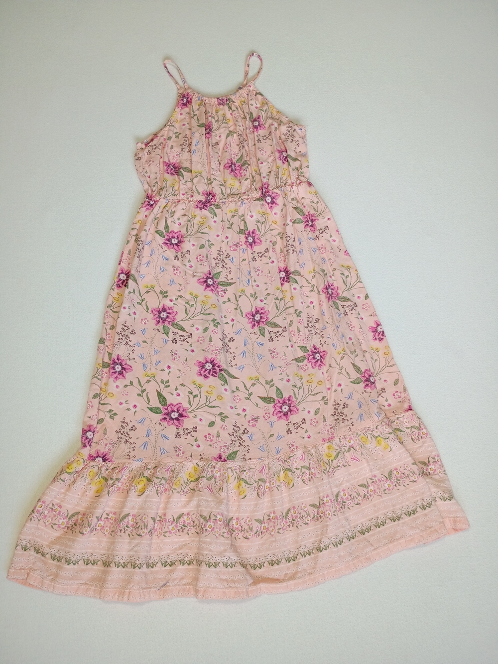 Old Navy Girls Dress Size M 8 Pink Floral Ruffle Tiered Halter Maxi Summer Boho